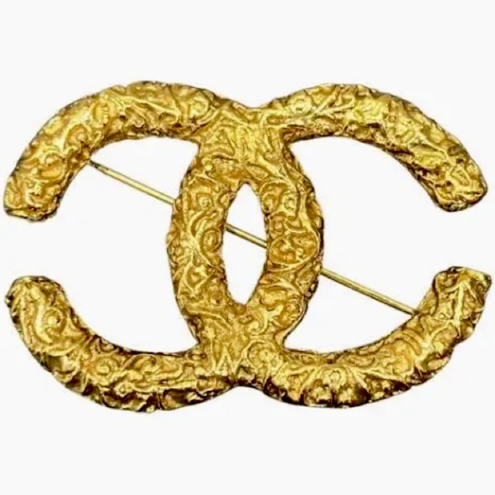 Chanel Vintage Coco Mark Lava Brooch Gold
